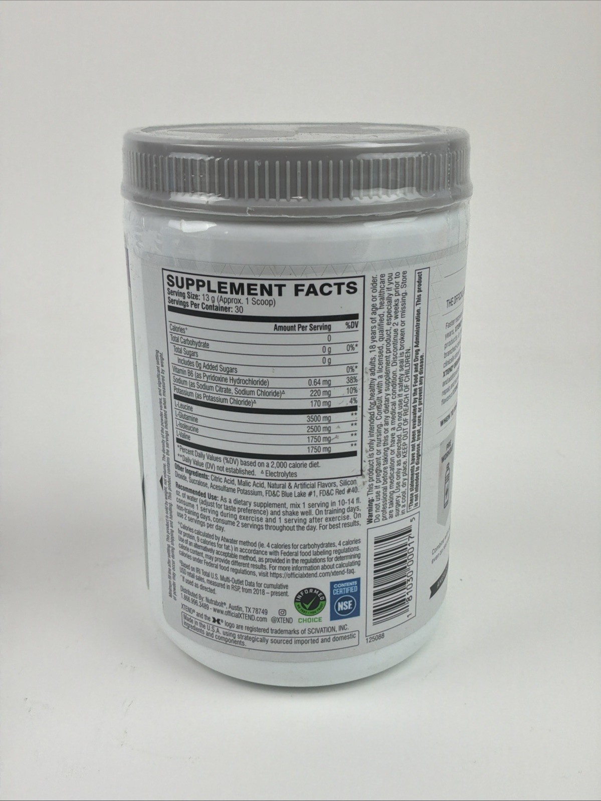XTEND Original BCAA 7g L-Glutamine 0 Sugar Muscle Recovery Glacial Grape 06/2027