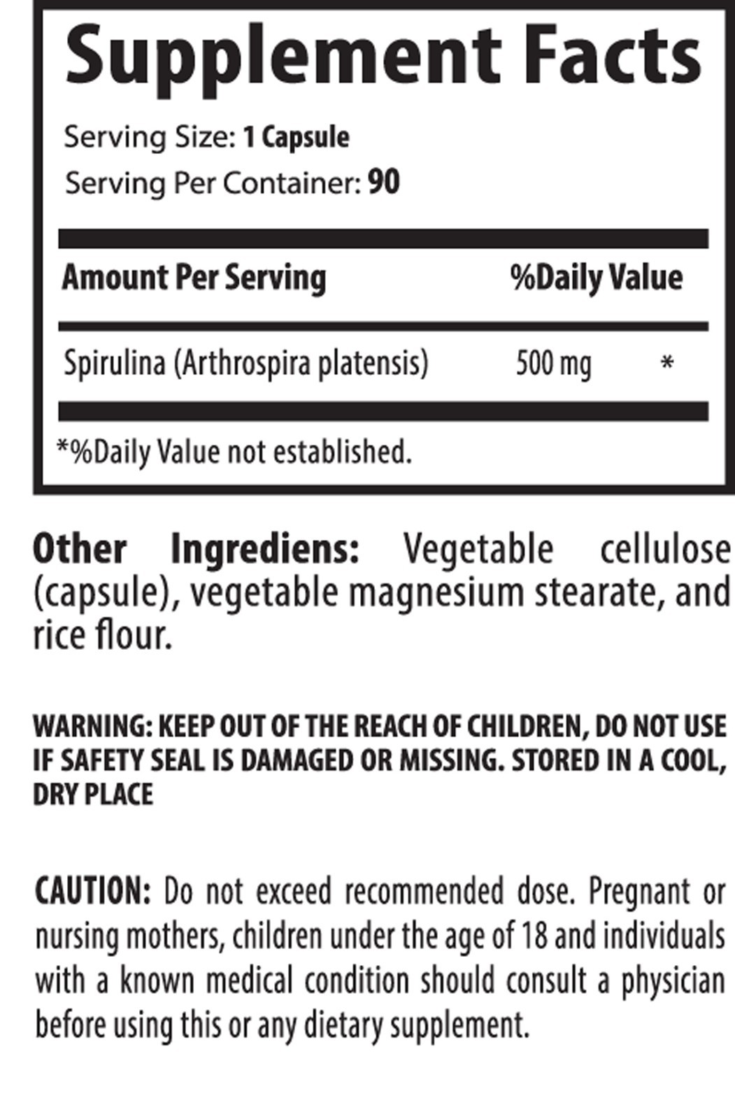 Organic SPIRULINA 500mg 100% Plant-Based Algae Vegetarian Protein Clorophyll 2B