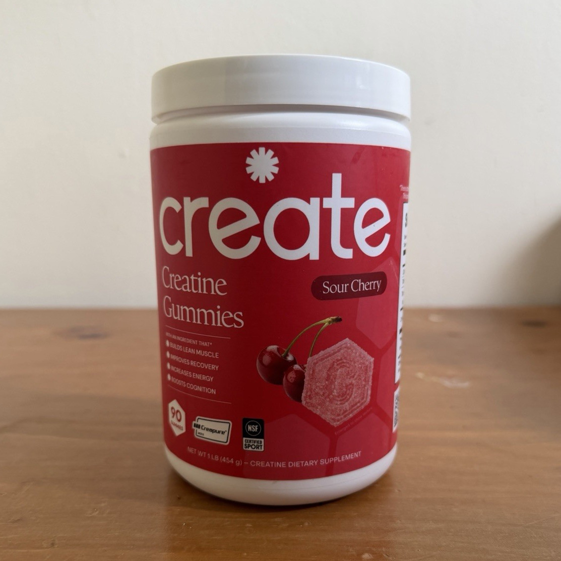 Create Creatine Monohydrate Gummies Sour Cherry 90 Count Bodybuilding 1 lb