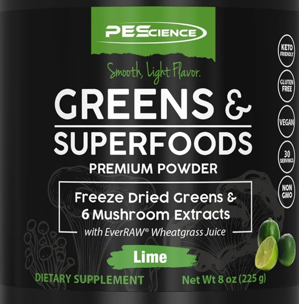 PEScience GREENS & SUPERFOODS 8 oz Size (30 Serv) Natural Lime Flav BEST BY 4/26