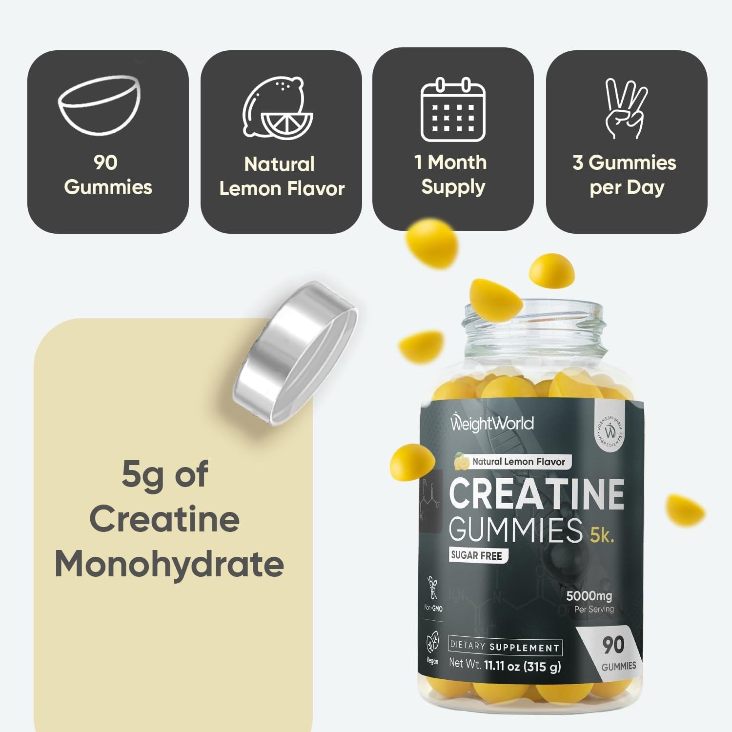 WeightWorld Creatine Gummies 5000mg 90 Count – Workout Performance Support