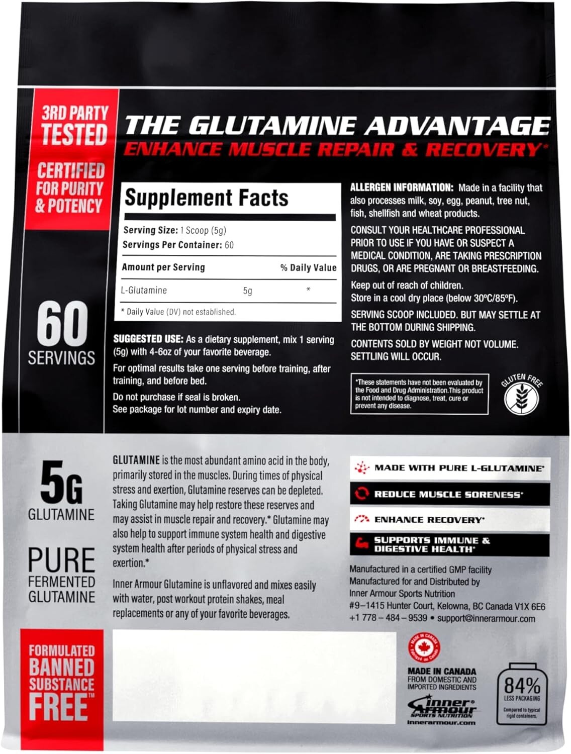 Inner Armour Pure Glutamine Powder – Post Workout Recovery – Muscle Growth – …