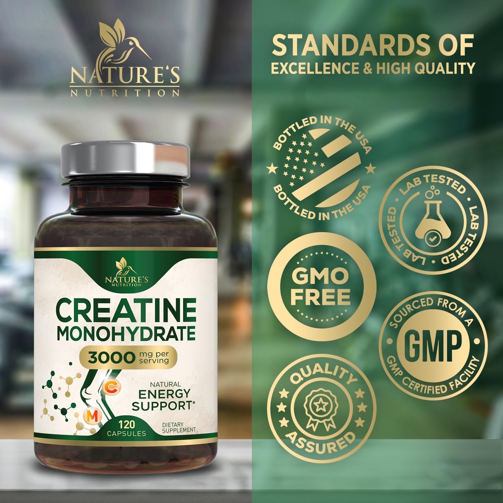 Creatine Monohydrate 3000mg Per Serving – Micronized 120 Count (Pack of 1)