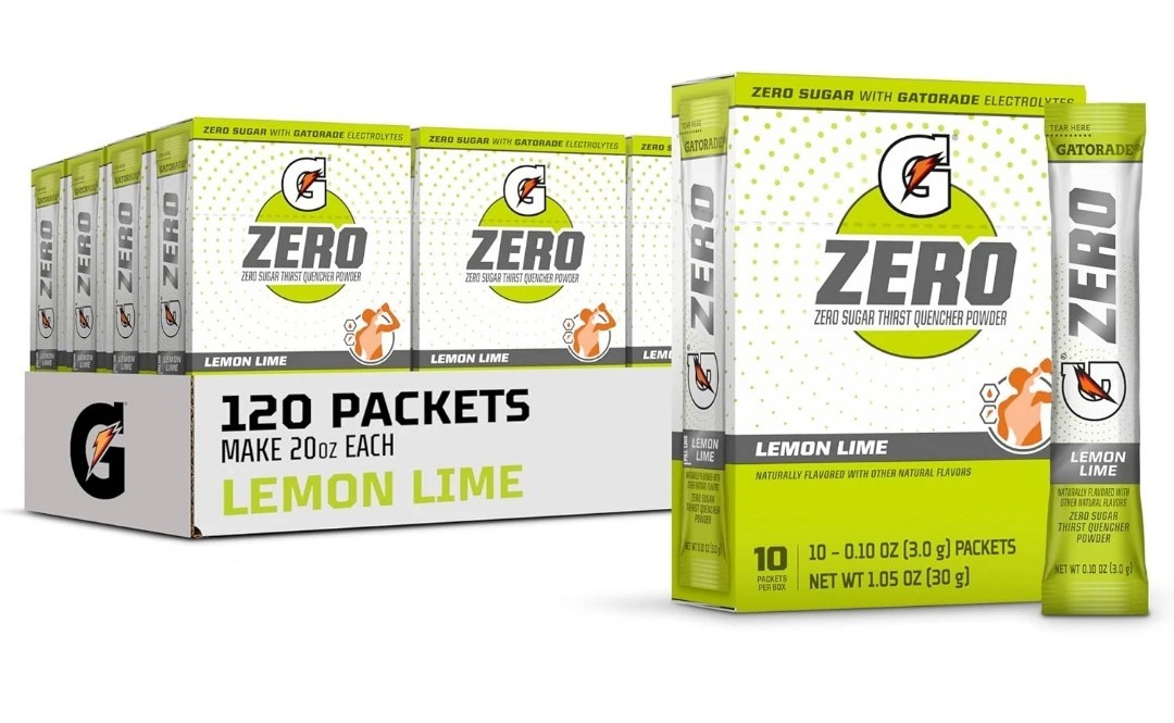 Original Gatorade G Zero Powder, Lemon Lime, 12 Boxes (Pack of 120) 10/03/26
