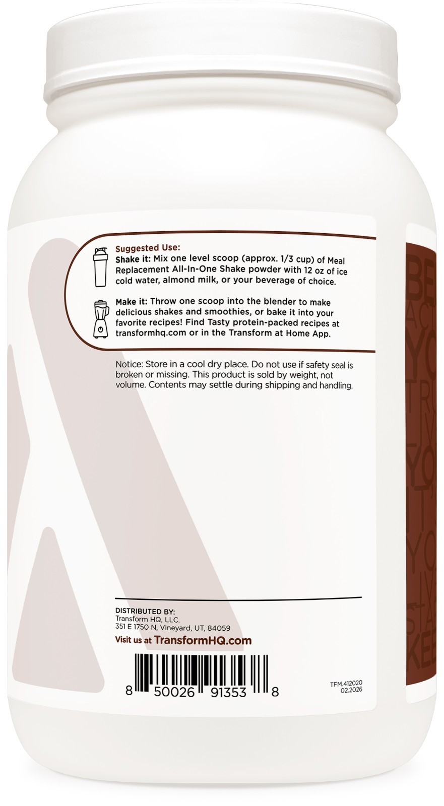 TransformHQ Meal Replacement Shake Powder 28 Servings (Chocolate Peanut Butter)