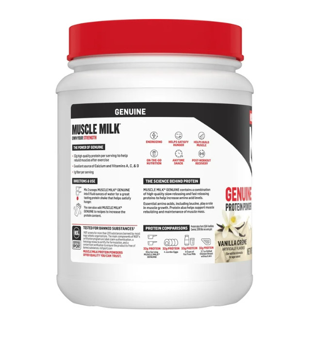 Muscle Milk Genuine Protein Powder, Vanilla, 32g Protein, 1.9lb, 30.9oz