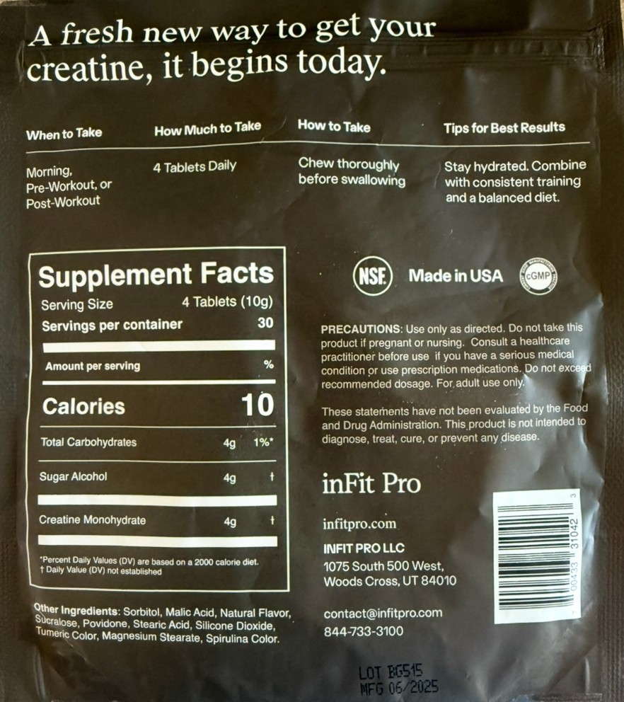 INFIT PRO – Creatine Tablets (Sour Apple) 120ct 1g/tablet
