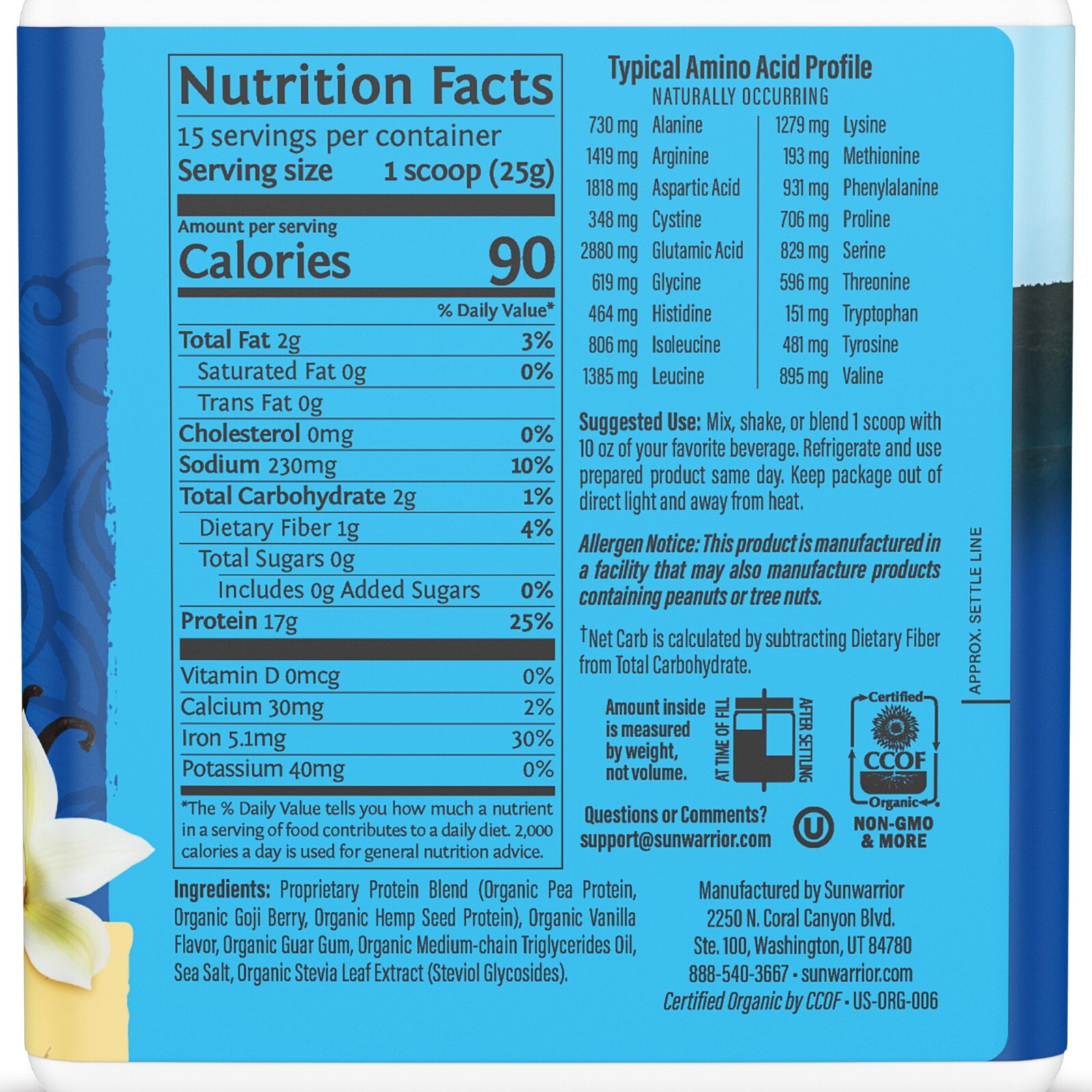 Sunwarrior Warrior Blend Organic Vegan Plant Protein Powder with BCAAs, 13.2 oz