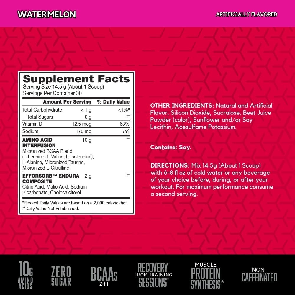 Amino X BCAA Muscle Recovery Powder – 10g Amino Acids, Watermelon, 30 Servings