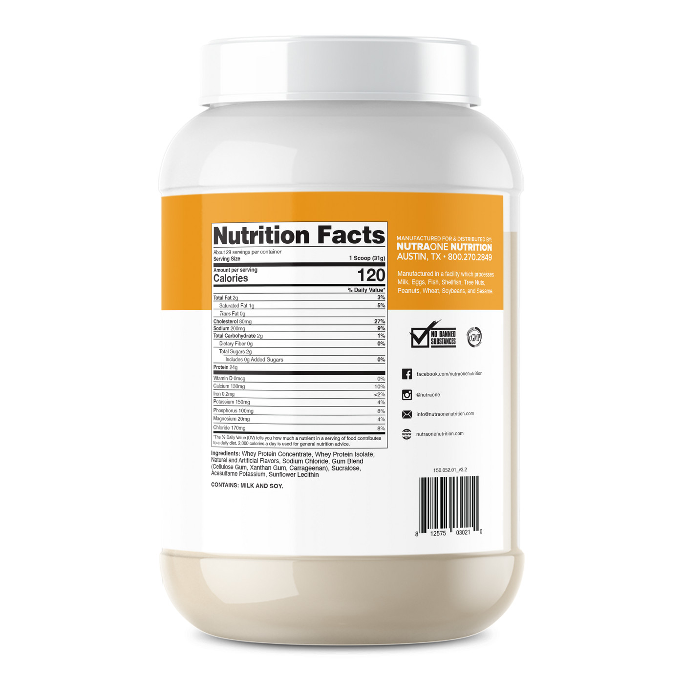 NUTRAONE ProteinOne 100% Whey Protein Vanilla Ice Cream