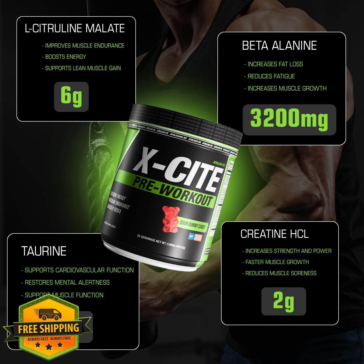 ATHLEAN-RX X-CITE Pre-Workout Sour Gummy Bear