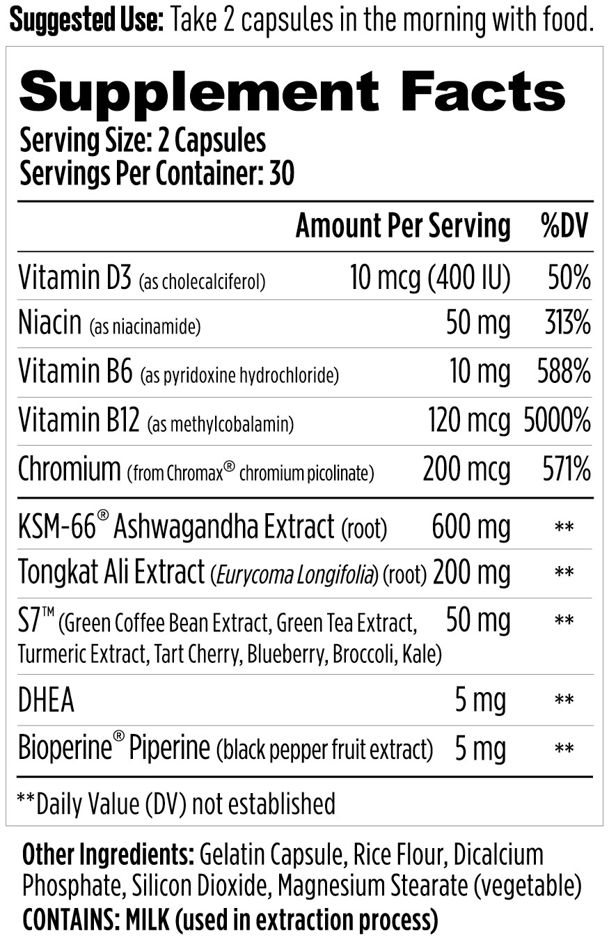 MDRIVE PRIME Testosterone Booster DHEA Tongkat Ali KSM-66 Ashwagandha S7 B12