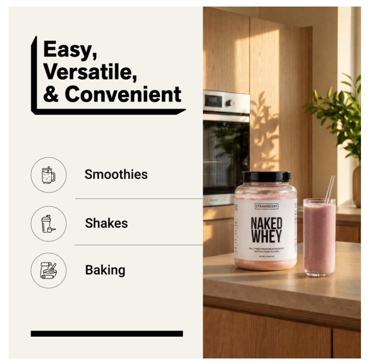 NAKED Strawberry Whey Protein Powder Grass Fed 25g Protein 24 Servings