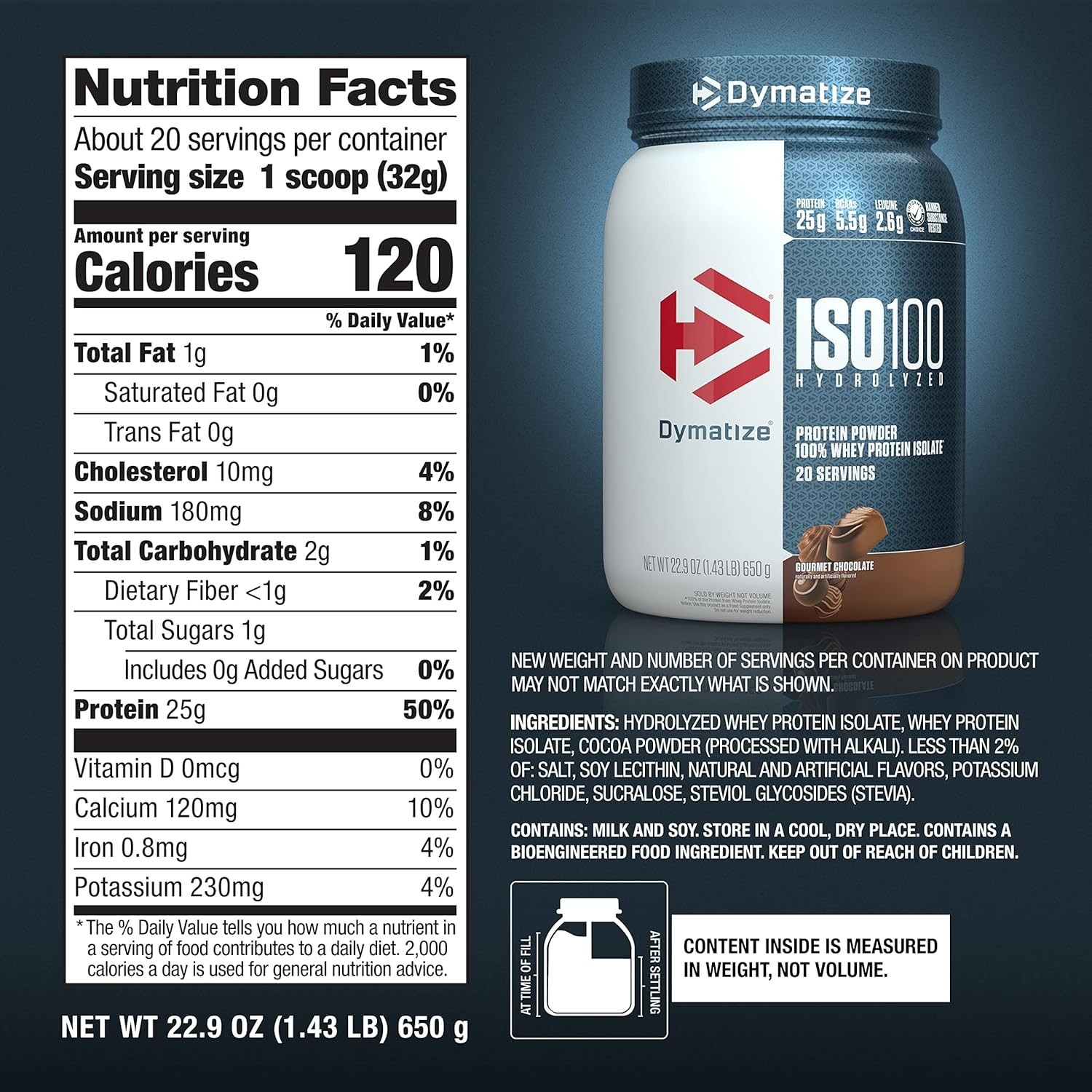 Dymatize ISO100 Whey Protein Isolate Gourmet Chocolate 20 Servings