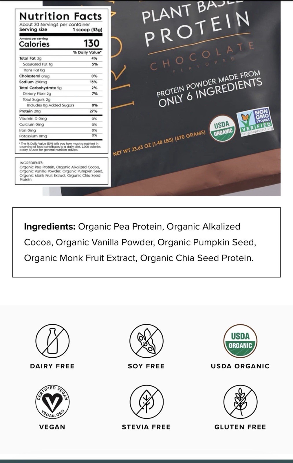 Truvani Plant Based ORGANIC Pea Protein- XL BAG 1.48LBS Chocolate EXP 02/2027