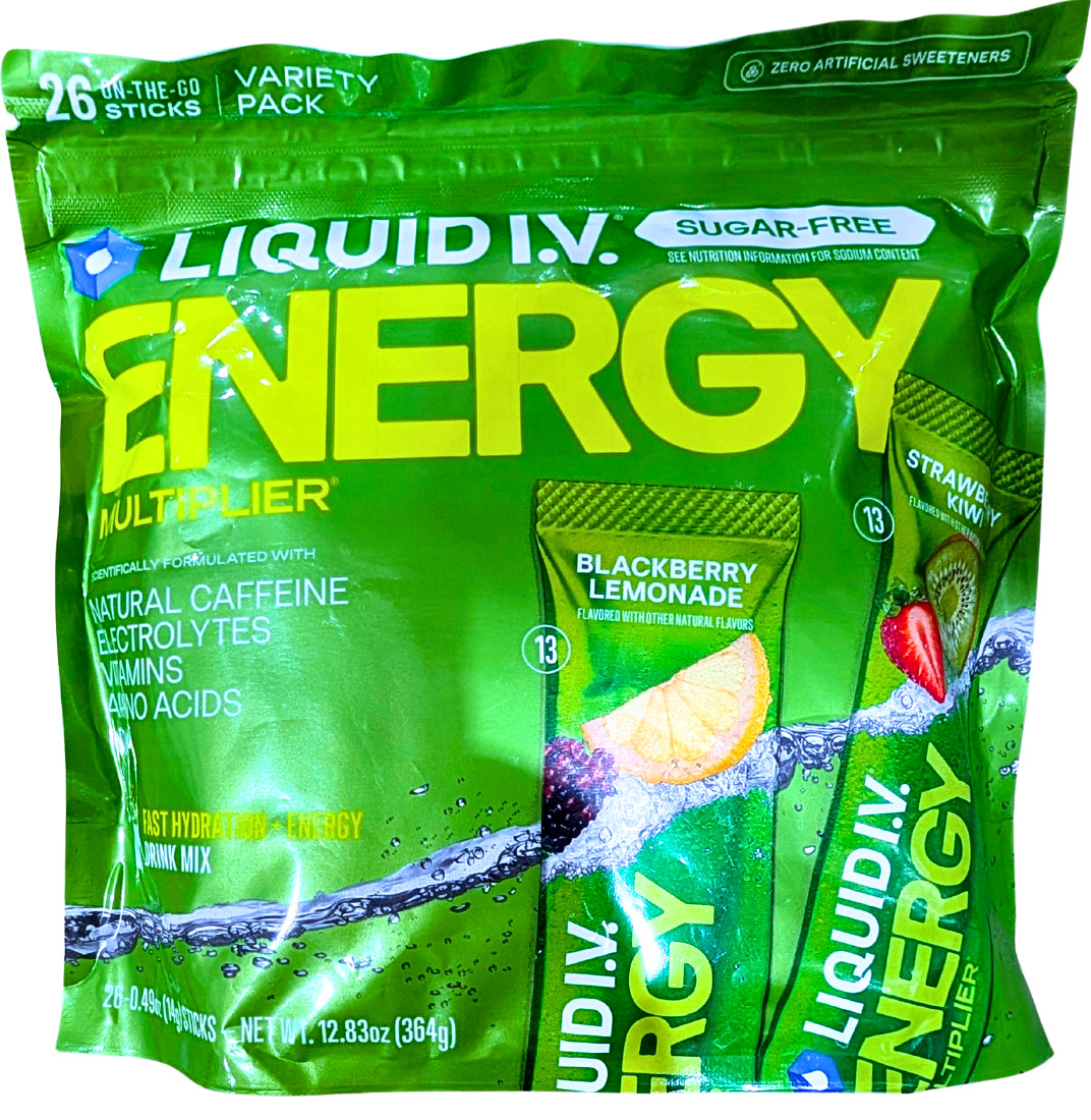 Liquid I.V. Energy Multiplier Sugar Free Drink Mix Variety Pack 26 Sticks ED7/27