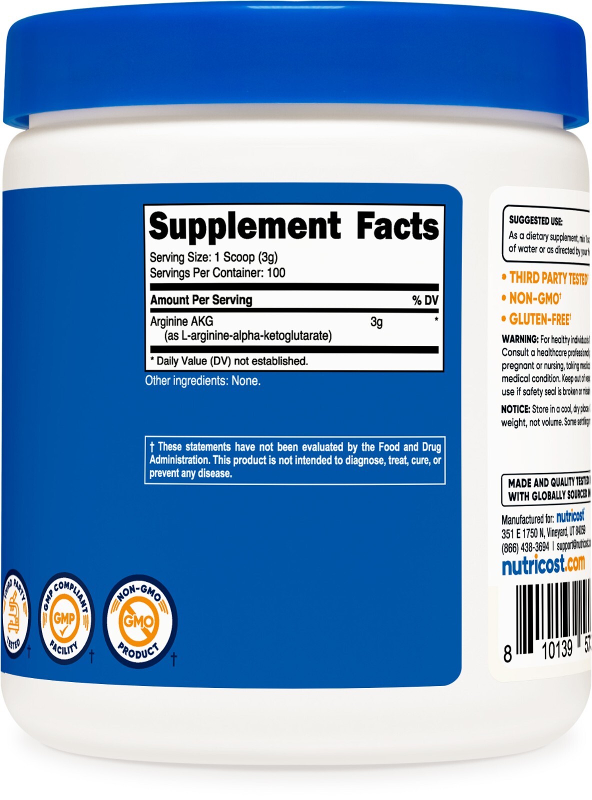 Nutricost Arginine AKG Powder 300 Grams (AAKG) – 3G Per Serving & 100 Servings
