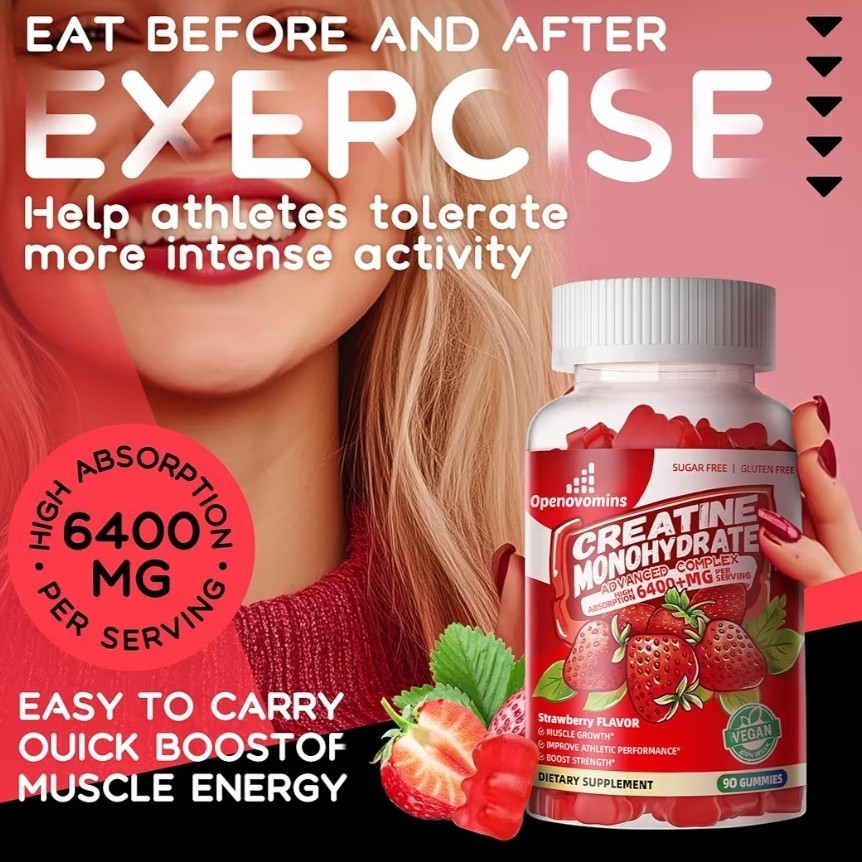 Creatine Monohydrate Gummies Complex, 90 Strawberry Gummies, Exp 11/26