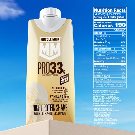Muscle Milk Pro 33g High Protein Shake Ultra Filtered Milk, Vanilla Creme, 11 fl