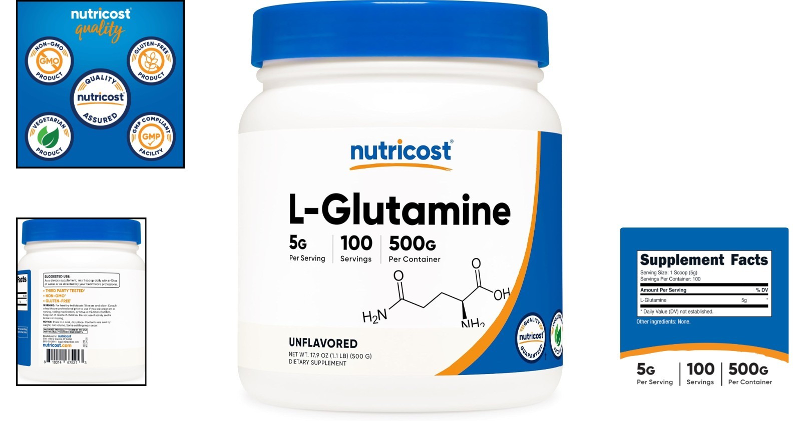 Pure L-Glutamine Powder 500g | Unflavored, Gluten-Free & GMO-Free