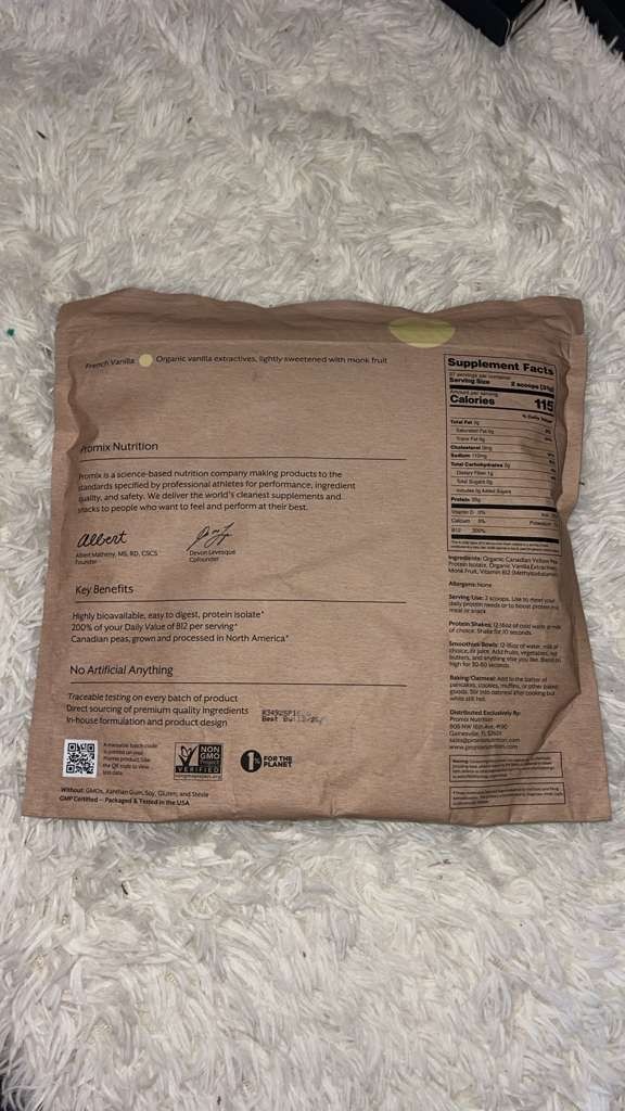 Promix Vegan Protein Powder French Vanilla 2.5lb – 25g Pea Protein + B12