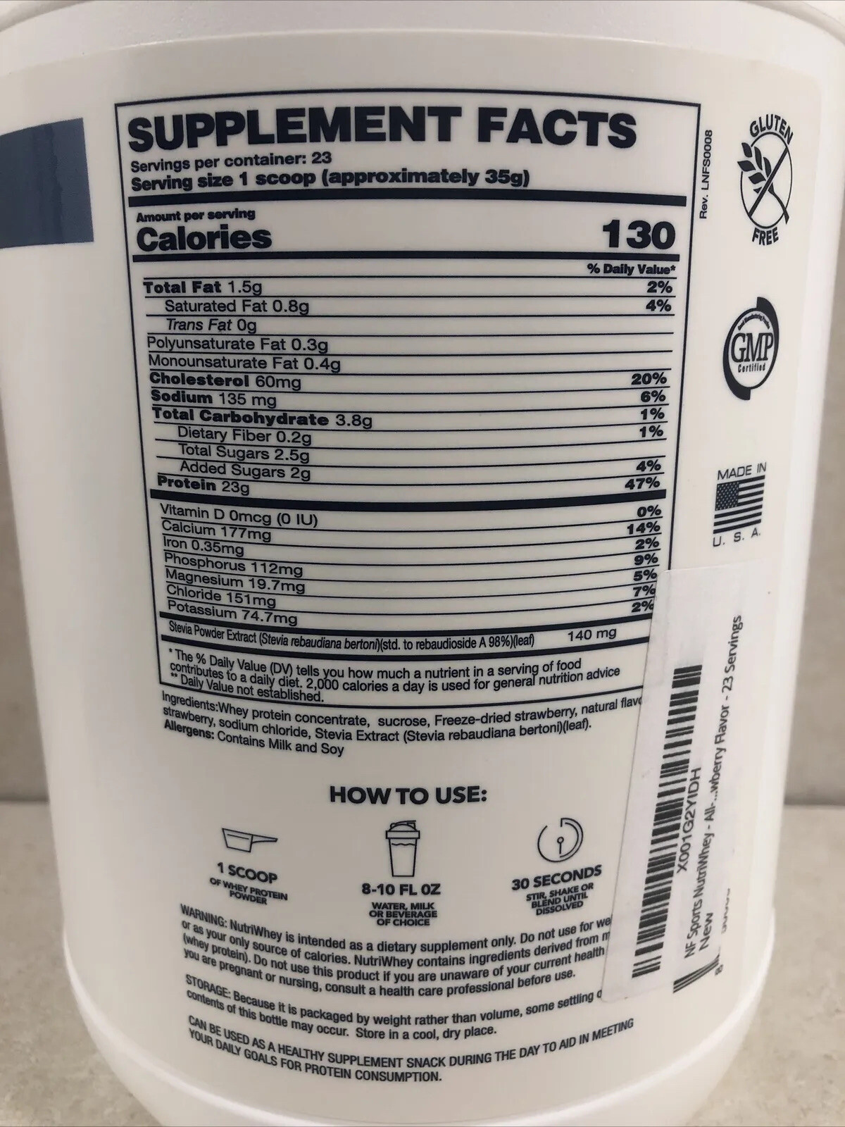 NF Sports Nutriwhey All Natural Whey Protein Powder Strawberry 23 Servings 10/23