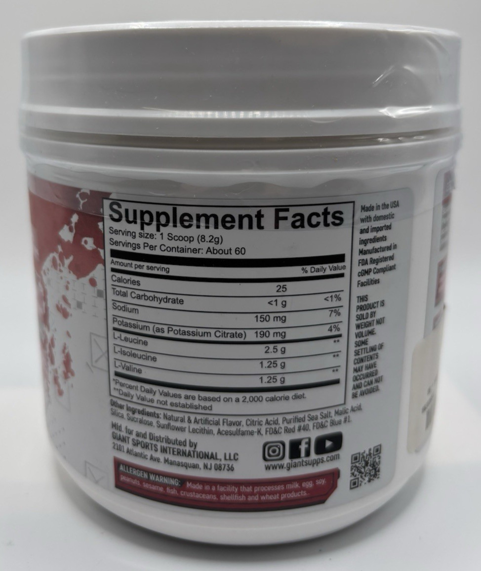 GIANT Performance Edge 2:1:1 BCAA Powder, Fruit Punch, 60 Servings, 04/2026