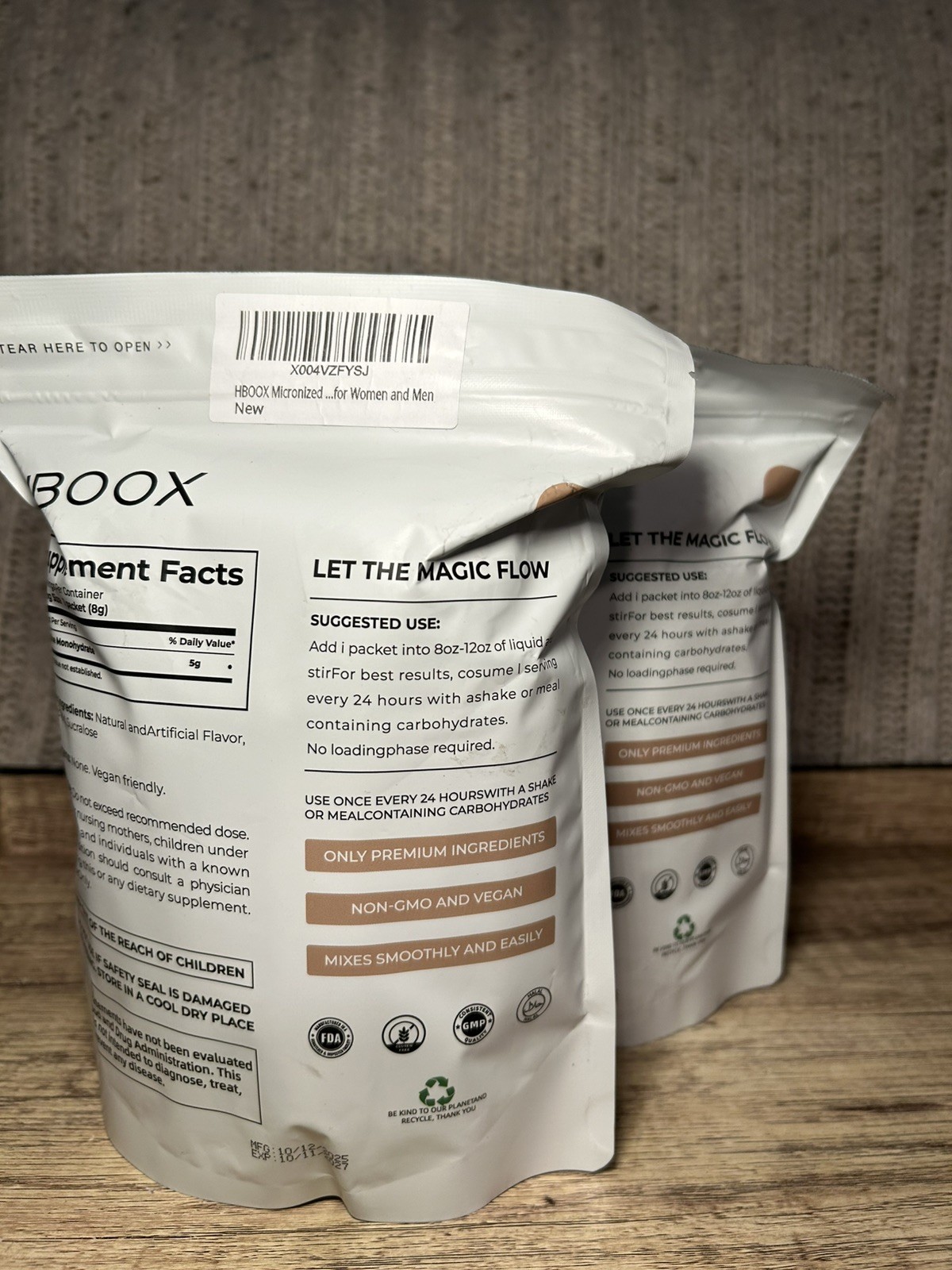 2 PACK LOT HBOOX ProMix Creatine Monohydrate Powder STICKS Unflavored MICRONIZED