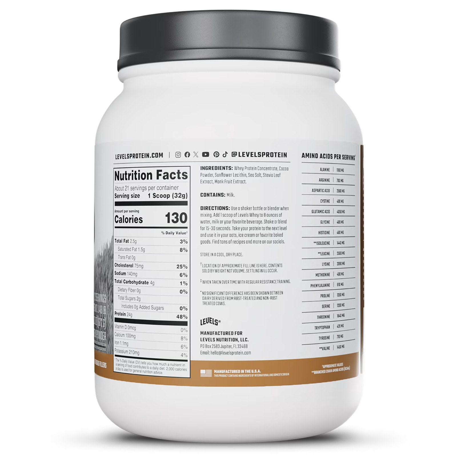 Levels Grass Fed Whey Protein Powder, No Artificials, 24G of Protein