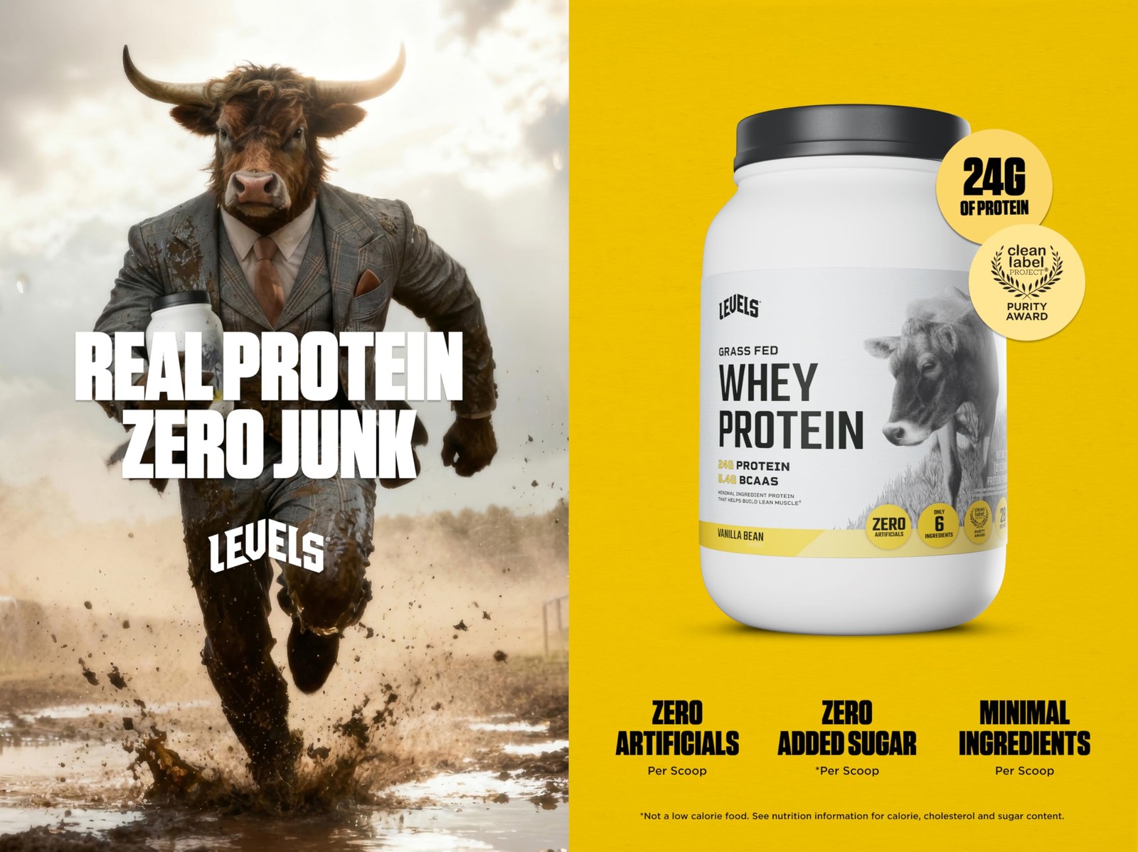 Levels Grass Fed Whey Protein Powder, No Artificials, 24G 2 Pound (Pack of 1)