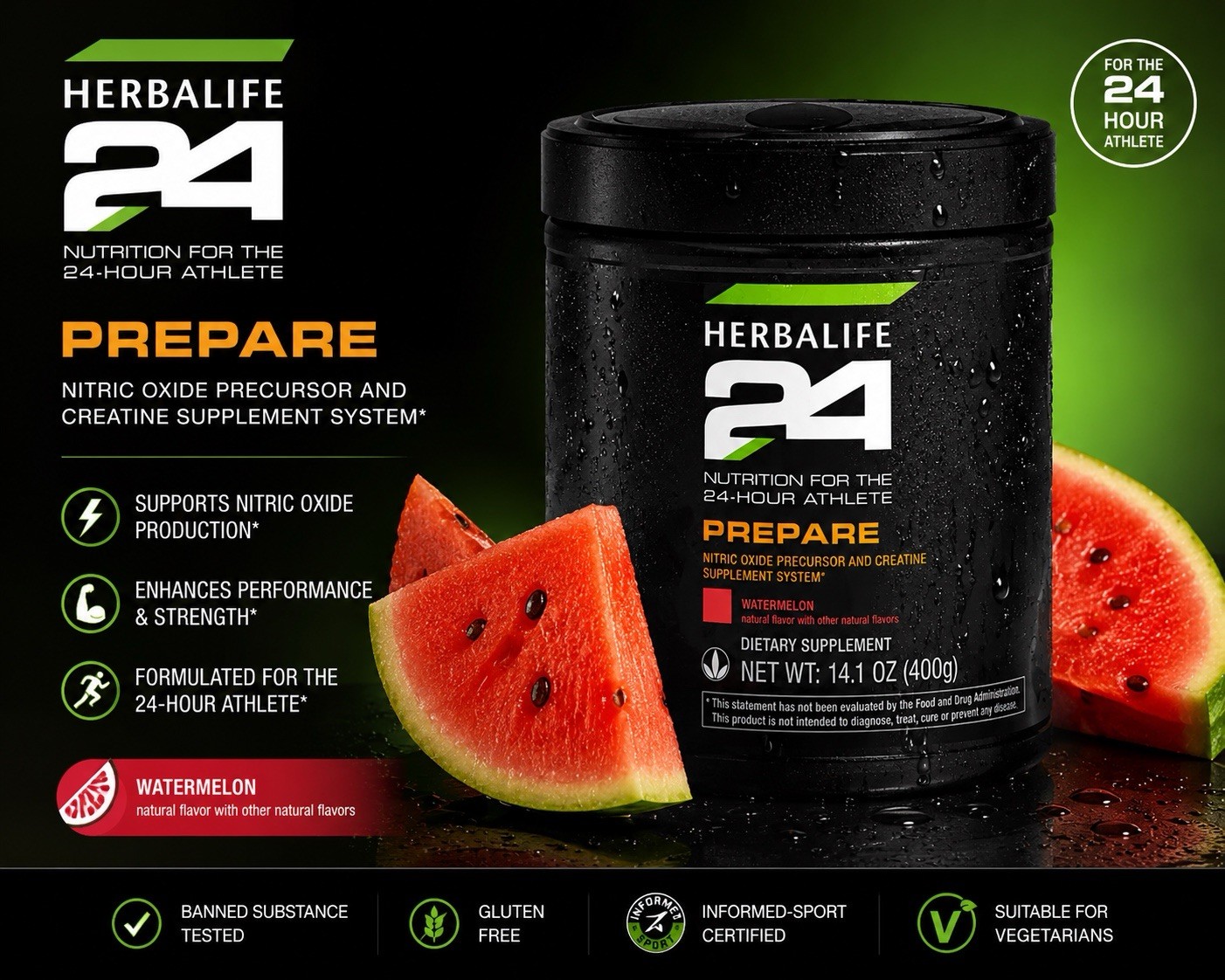 Herbalife24 Prepare Watermelon 🍉 Pre-Workout Drink w/ Creatine Supplement