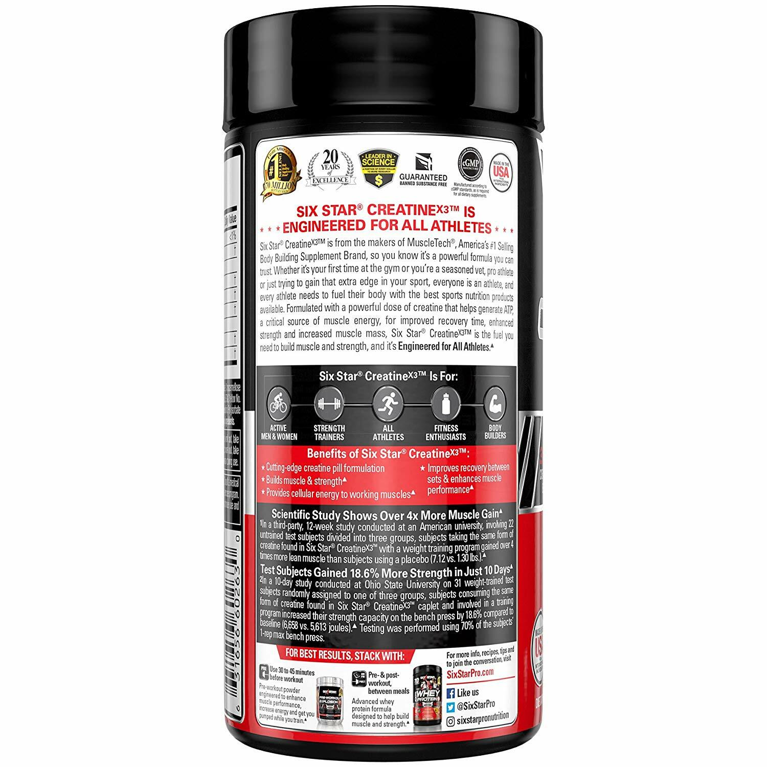 Six Star Elite Series Creatine X3 Micronized Creatine Muscle Builder 60 Pills