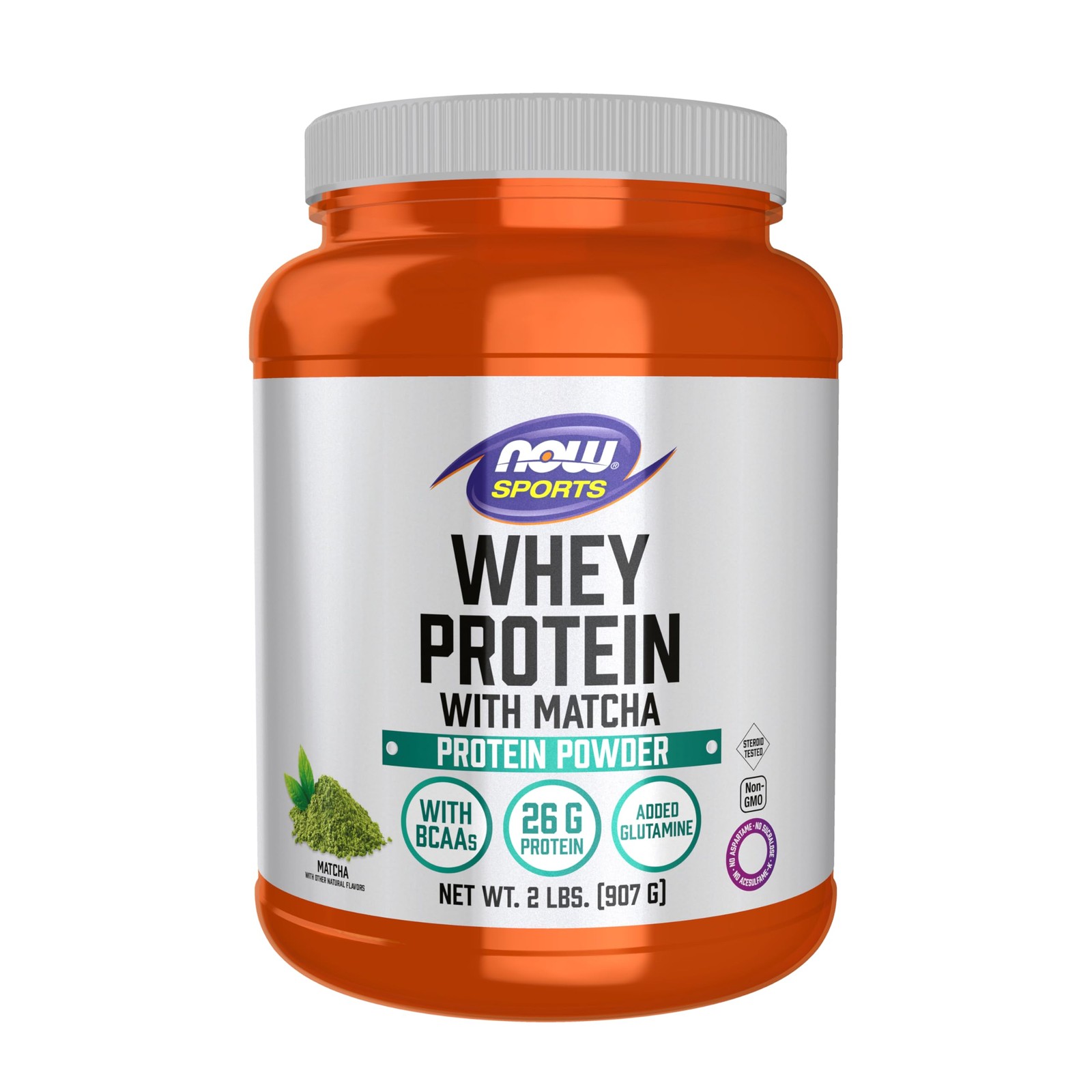 NOW Sports Whey Protein, Matcha, 24g Protein w/ BCAAs & Glutamine, 2-Pound