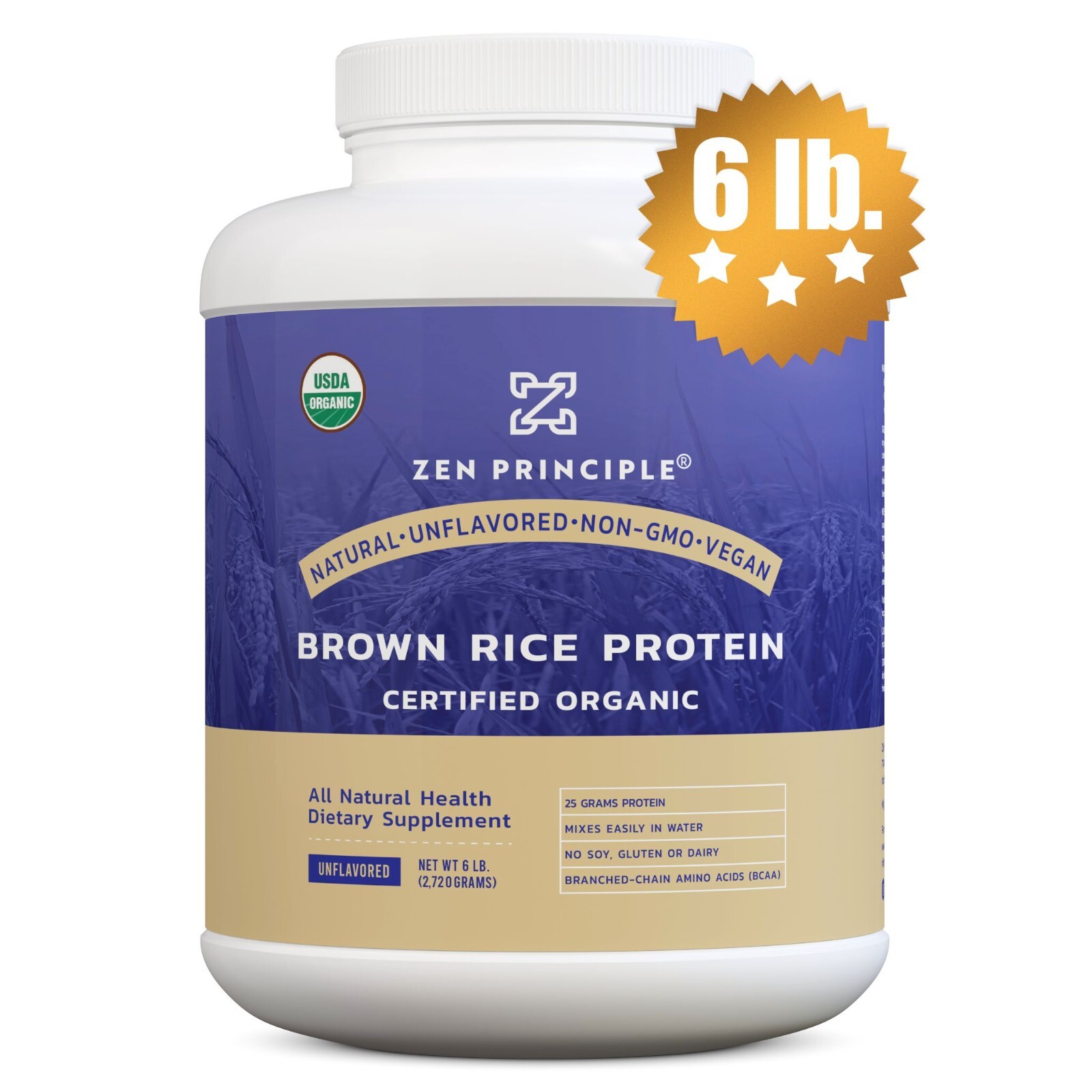 6 lb. Organic Brown Rice Protein Powder. USDA Certified. 80% Protein.