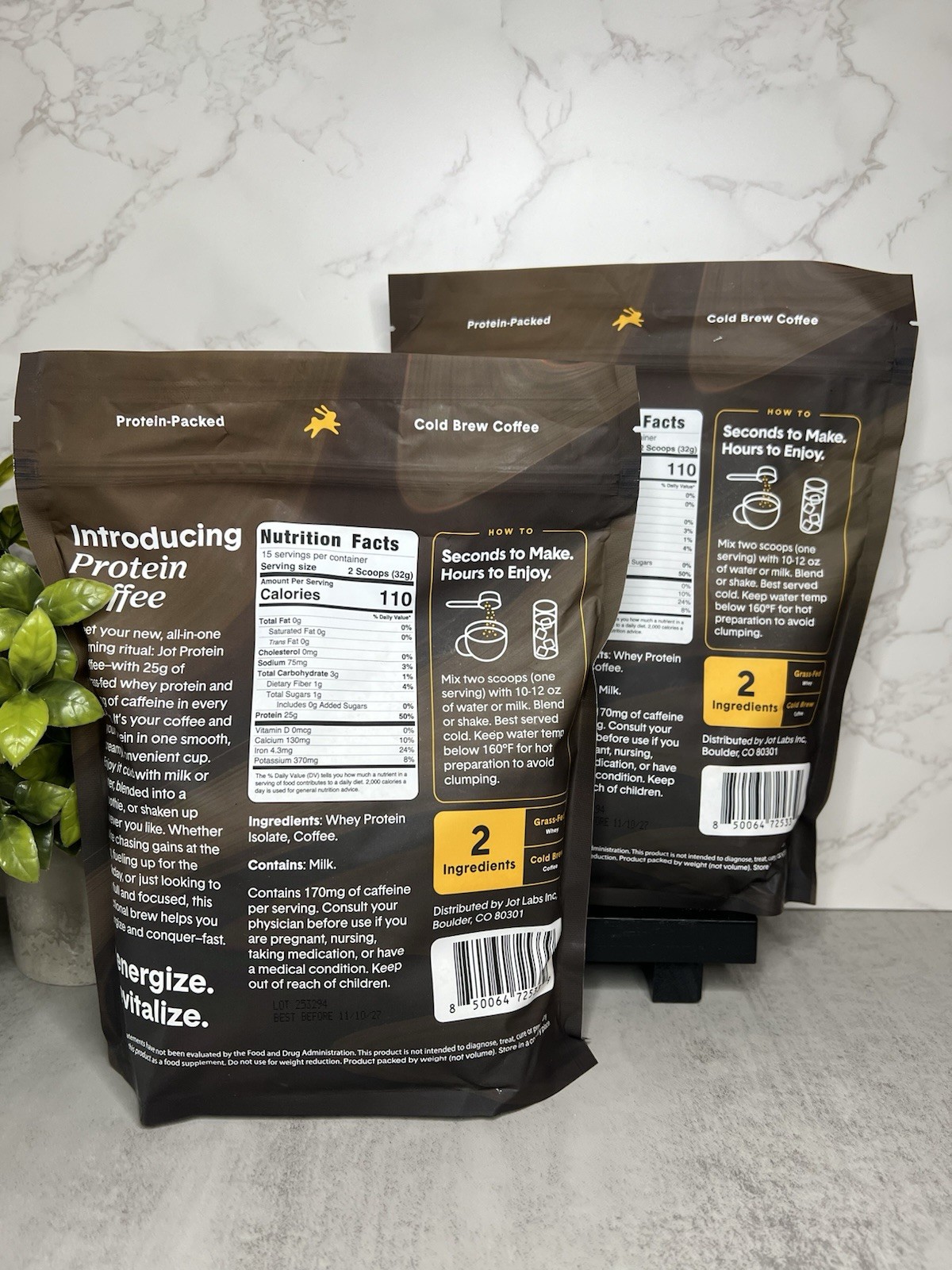 Jot Protein Coffee Latte Cold Brew Powder 25g Protein Two Pack, 1.06lb Exp 11/27