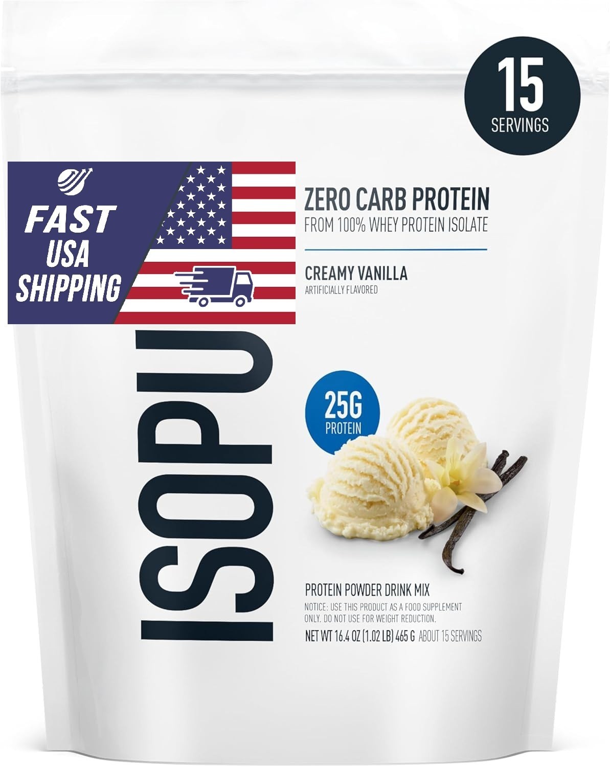 100% Pure Whey Isolate Protein Powder Zero Carb Lactose Free Creamy Vanilla 1 Lb