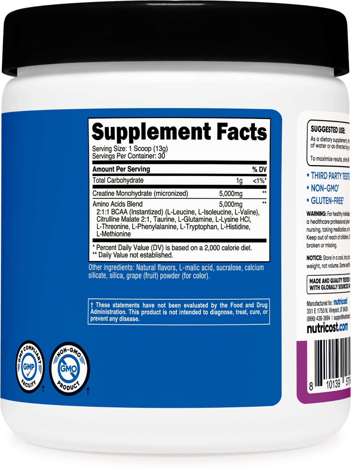 Nutricost Creatine + Aminos 30 Servings (Grape Flavored)