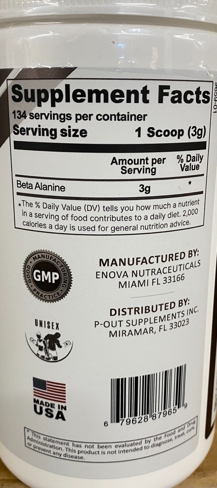 P-Out Performance Series Beta Alanine 3000mg – 134 Servings, Made in USA NEW