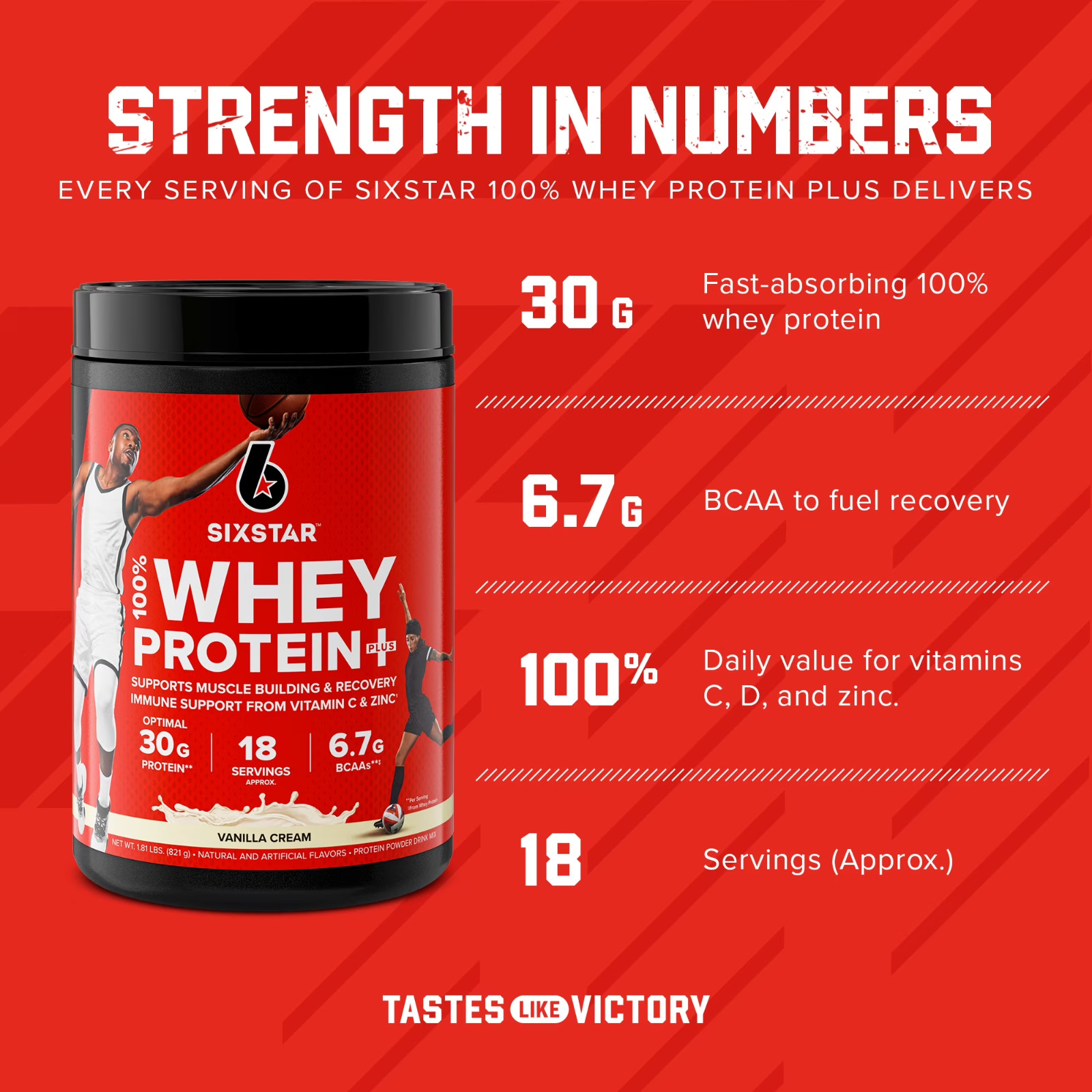Six Star 100% Whey Protein Powder Plus Vanilla Cream 30g Protein 1.81 lb