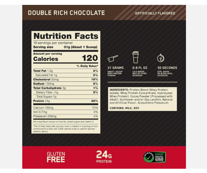 Optimum Nutrition, Gold Standard 100% Whey Protein Powder, Double Rich Chocolate
