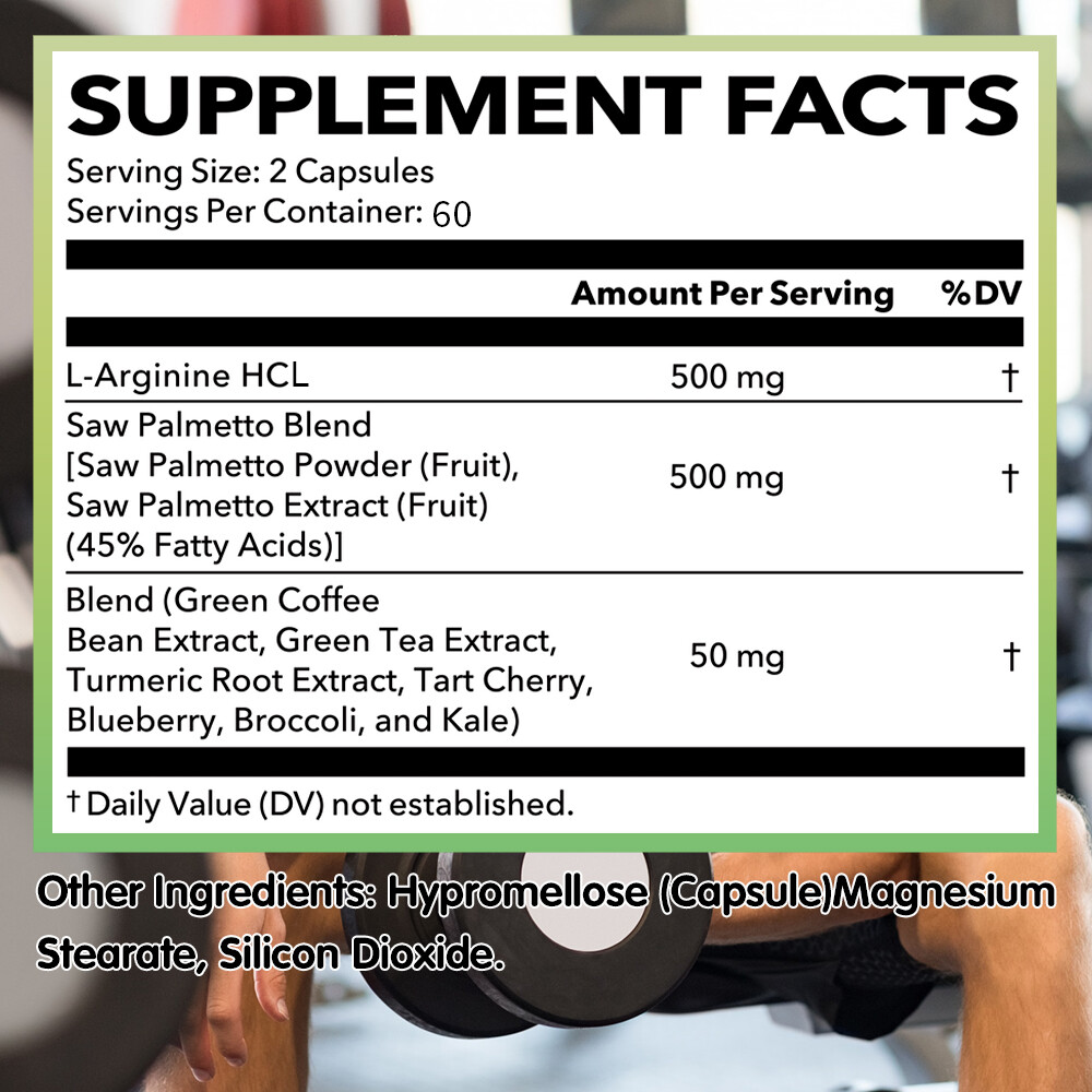 L Arginine Saw Palmetto for Men Prostate Health – Nitric Oxide & Muscle Support