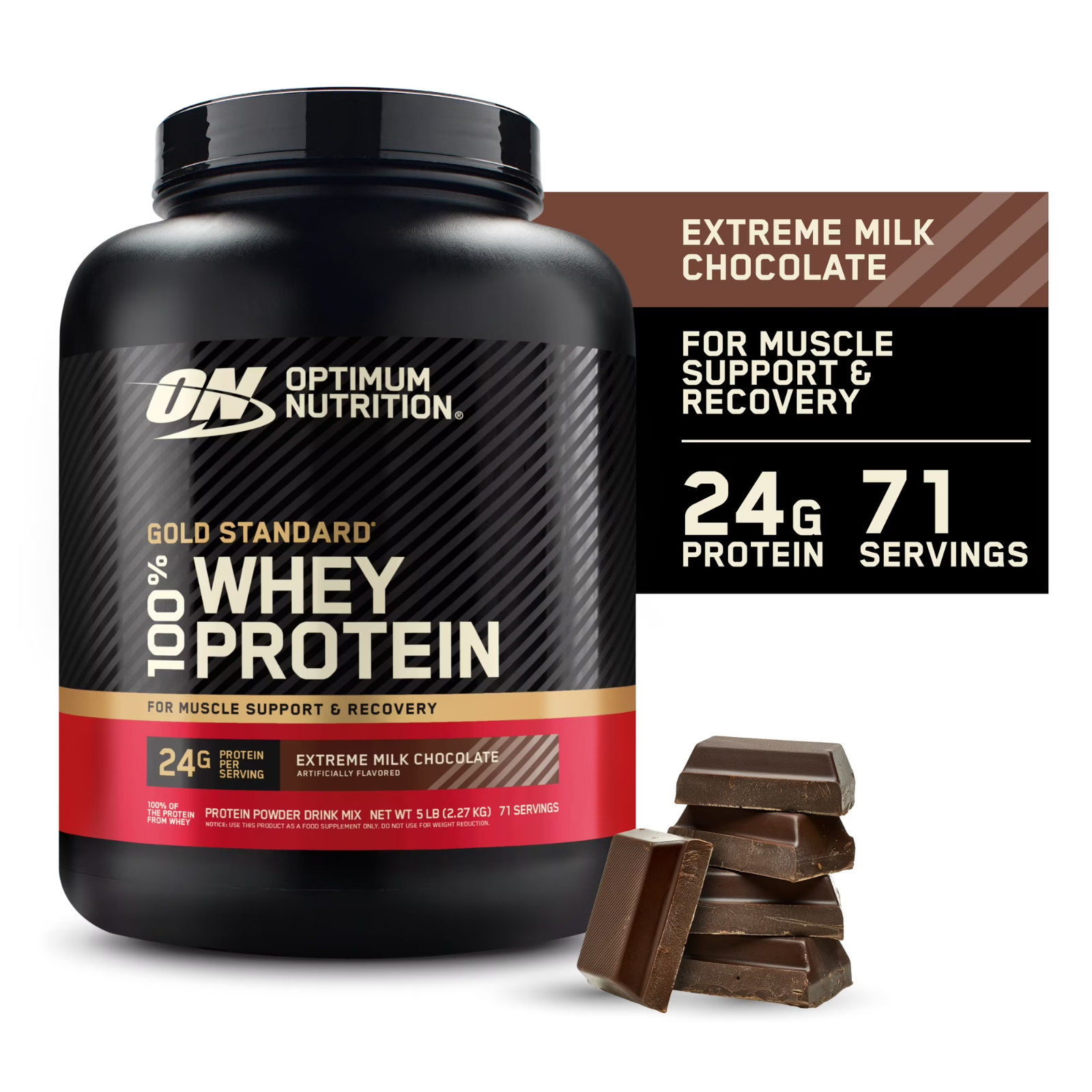 Optimum Nutrition Gold Standard 100% Whey Protein Powder, 24g Protein 5 LB