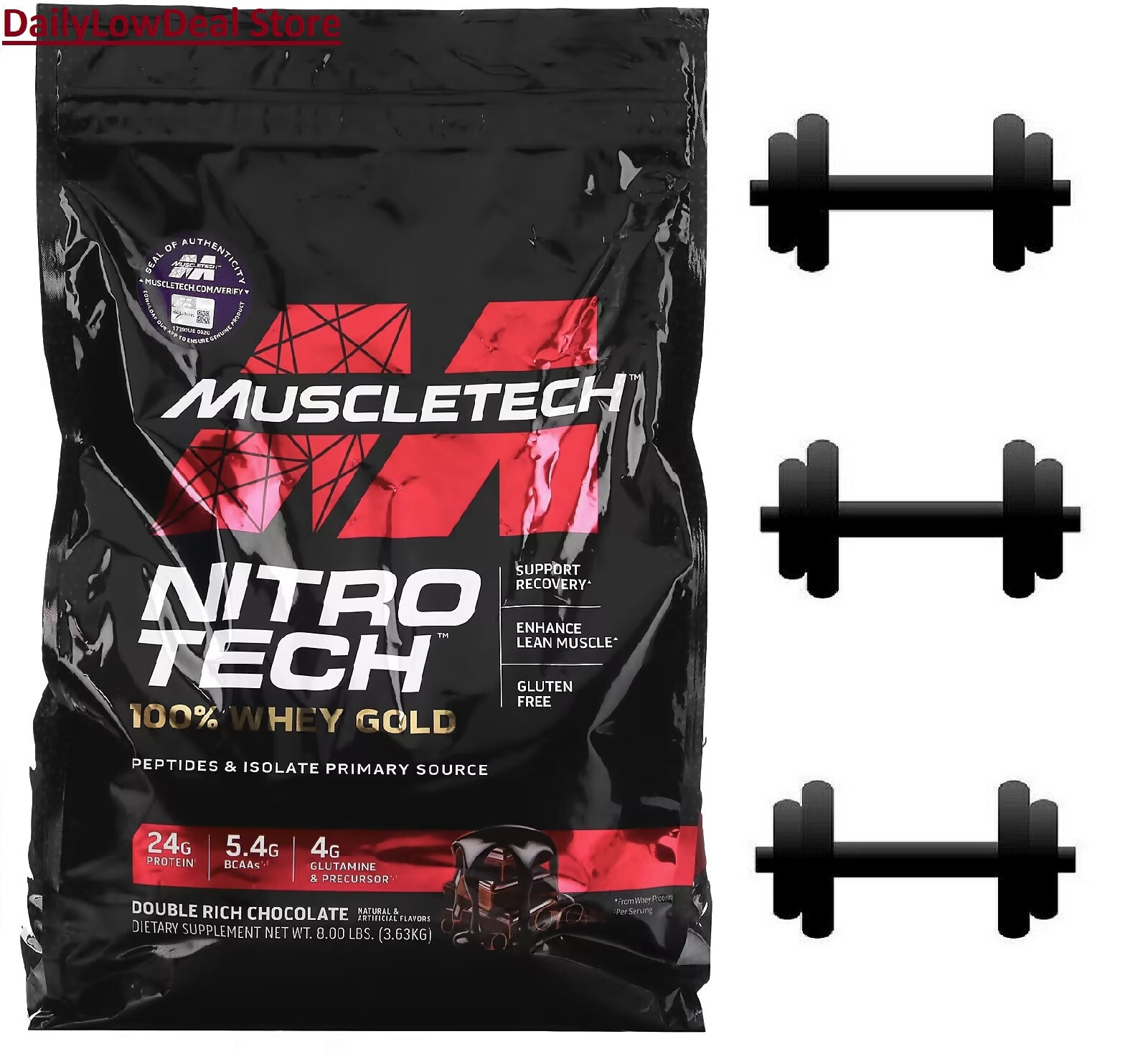 Muscletech Nitro Tech 100% Whey Gold Whey Protein Powder Rich Chocolate 8 LBS