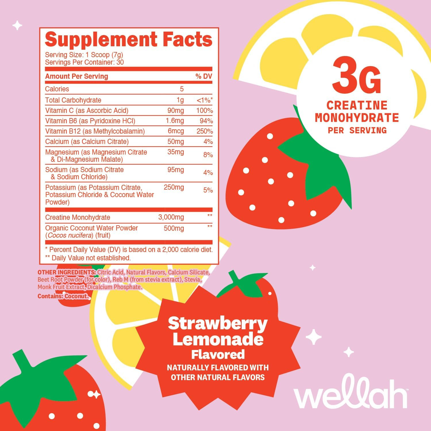 Creatine + Electrolytes Powder (Strawberry Lemonade) 30 Servings – Hydration Dri