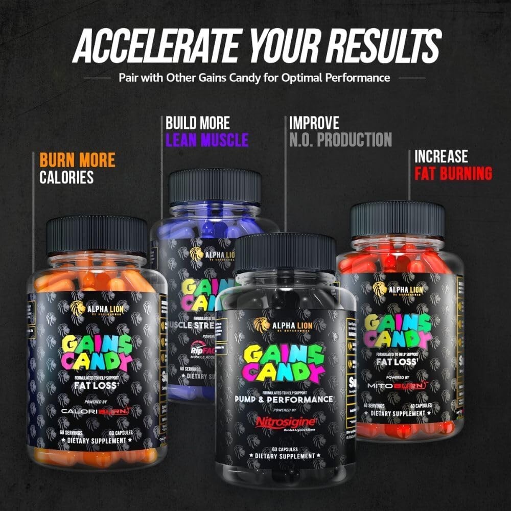 Alpha Lion Gains Candy Glucovantage Fat Loss & Muscle Building 60 Capsules New