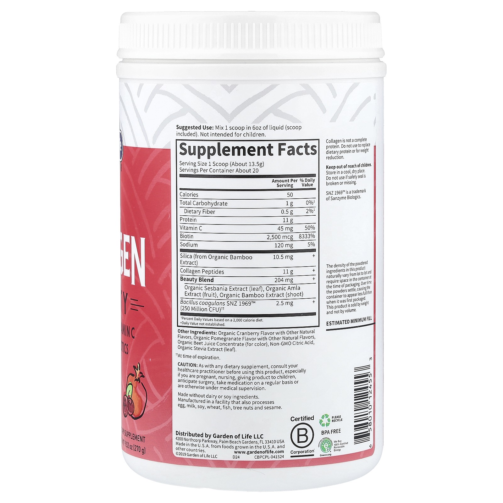 Grass Fed Collagen Beauty, Cranberry Pomegranate, 9.52 oz (270 g)