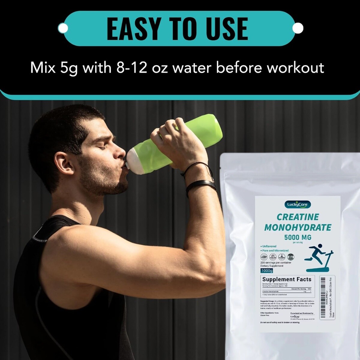 Pure Creatine Monohydrate Powder 1000G 5000mg Per Serving Micronized Creatine