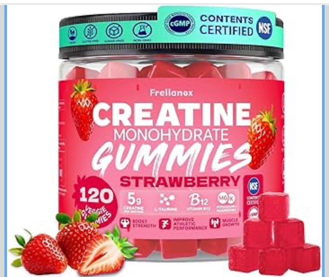 Frellanox Creatine Monohydrate Gummies Strawberry 120ct 5g +B12 Taurine
