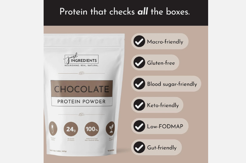 Just Ingredients Chocolate Protein Powder, 24g Protein, Grass-Fed Whey