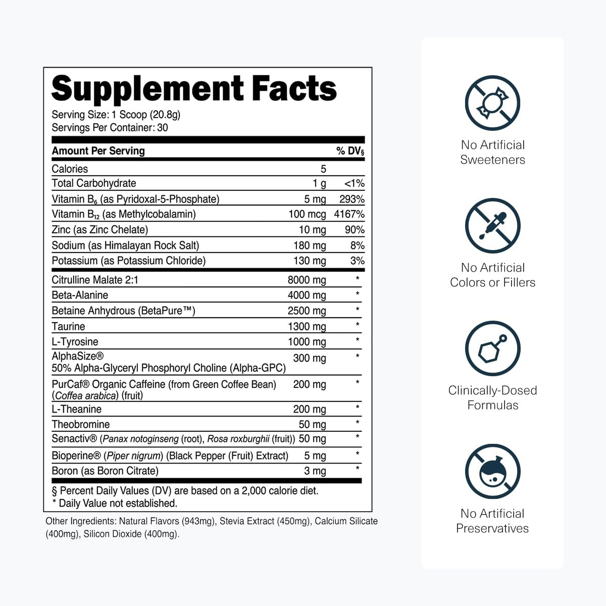 Transparent Labs Bulk Pre Workout Powder – 30 Servings (Pack of 1), No Color